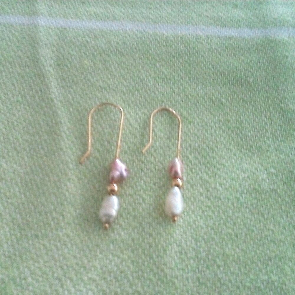 Pair Gold Freshwater Pearl Earrings